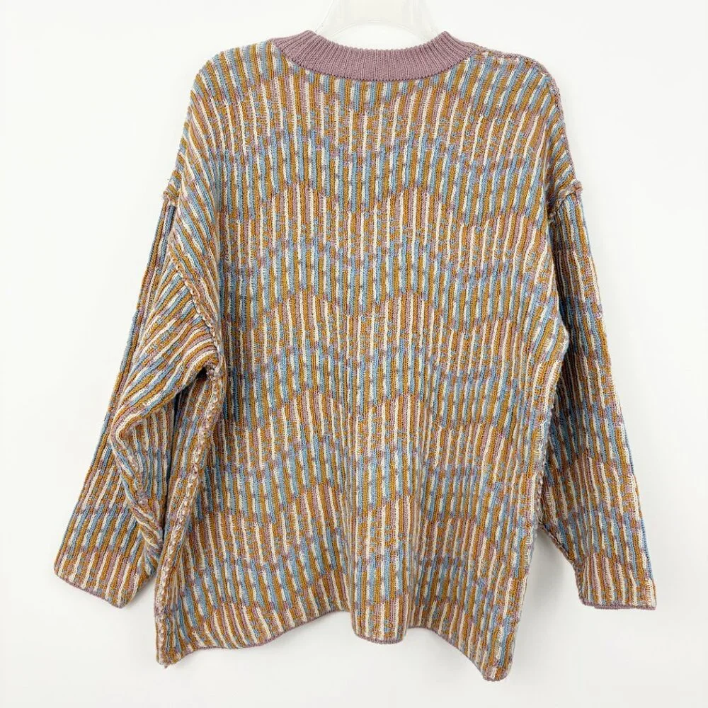 Free People Beach Malibu Pattern Sweater‎ Size S Crewneck Oversized Reversible